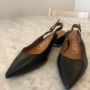 Calvin Klein Black Leather Slingback (NEVER WORN)